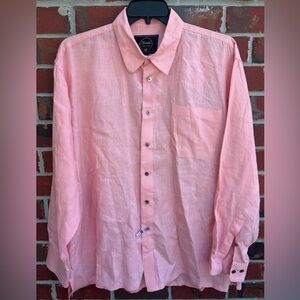 Fonte Mens Washed Linen Long Sleeve Button Down Stitched XL Pink Luxury Shirt Z6